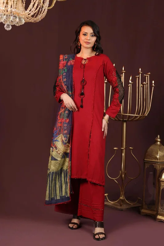 Cherry Red Pakistani Linen Suit