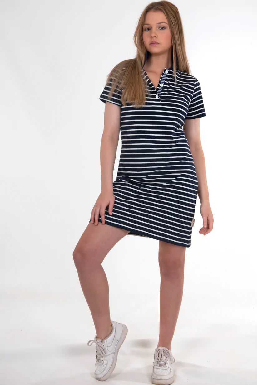 Bullrush - Ladies Polo Dress 22 in Navy Stripe