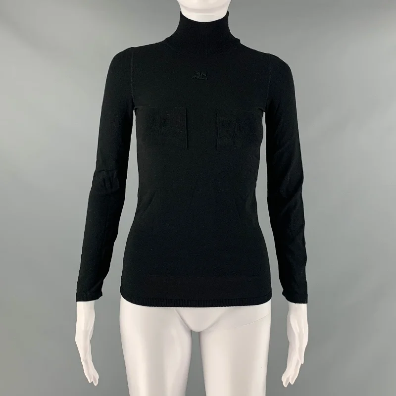 COURREGES Size S Black Nylon Mock Neck Dress Top