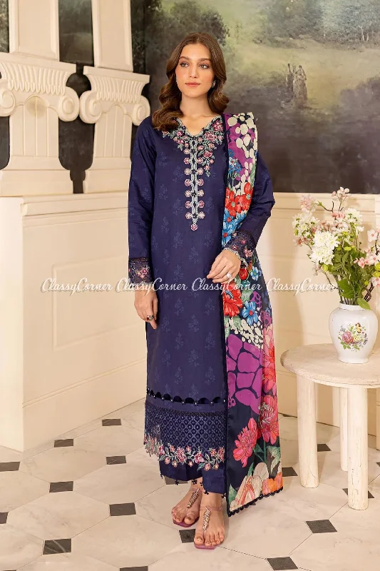 Dark Blue Lawn Salwar Kameez