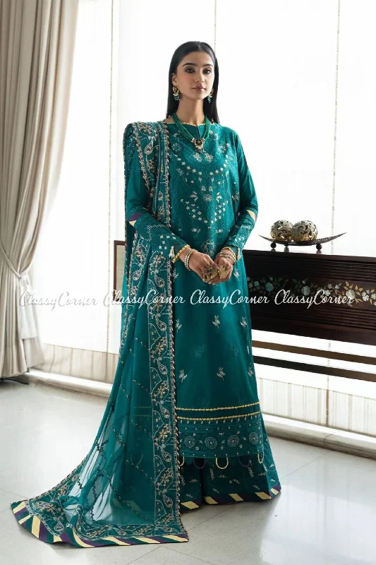 Dark Green Lawn Pakistani Suit