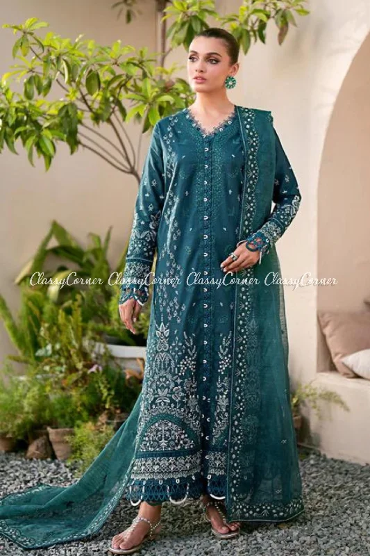 Dark Green Lawn Readymade Suit