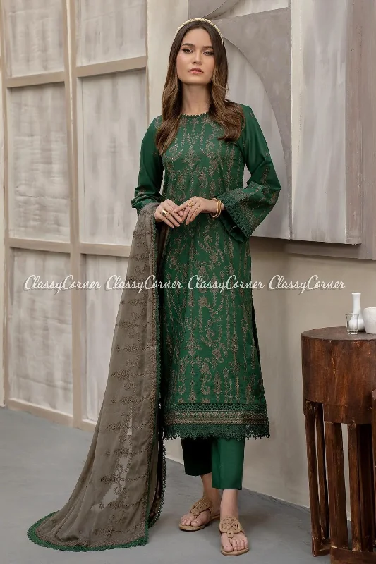 Dark Green Pakistani Lawn Suit