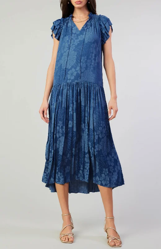 Current Air - Ditsy Jacquard Ruffled Neck Dress