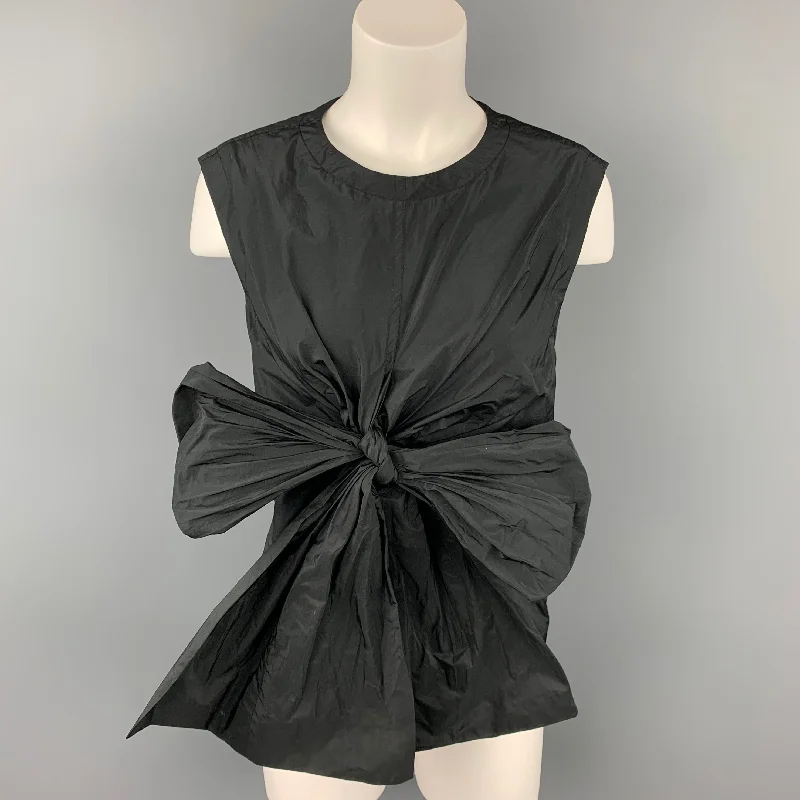 DRIES VAN NOTEN Size 10 Black Tafeta Polyester Sleeveless Bow Dress Top