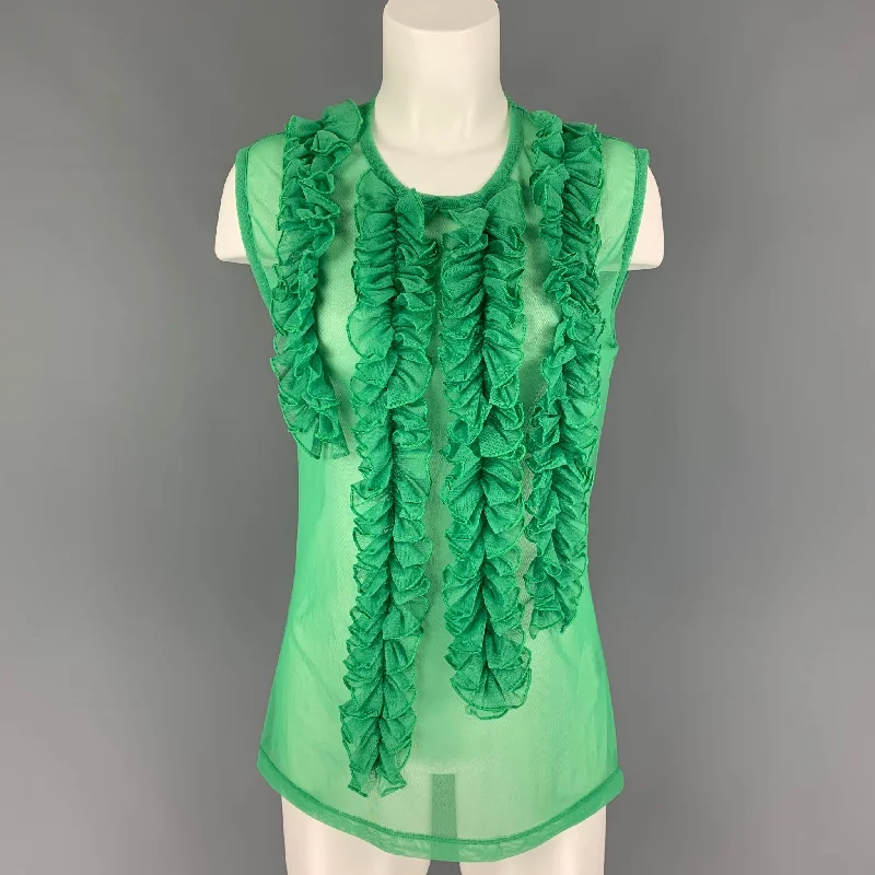 DRIES VAN NOTEN Size L Green Polyamide Ruffled Sleeveless Dress Top