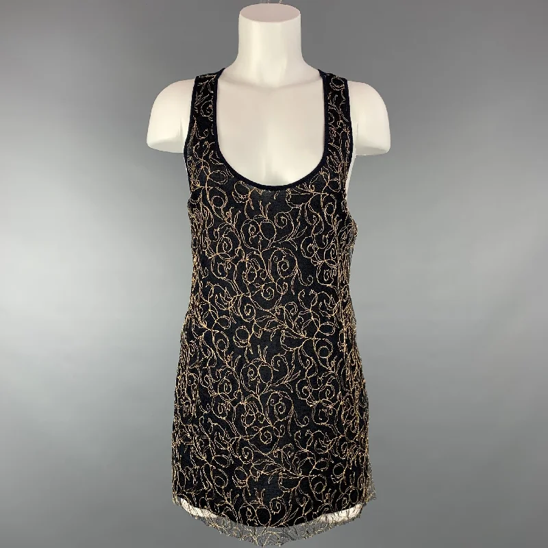 DRIES VAN NOTEN Size S Navy & Beige Viscose Blend Dress Top