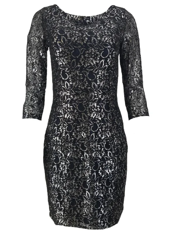 ERIN Women's Black Pensil Silver Embroidered Dress #310116136650 6 NWT