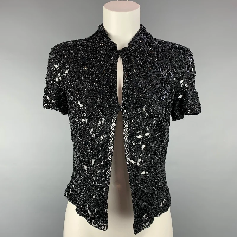 ESCADA COUTURE Size 4 Black Beaded Silk Dress Top