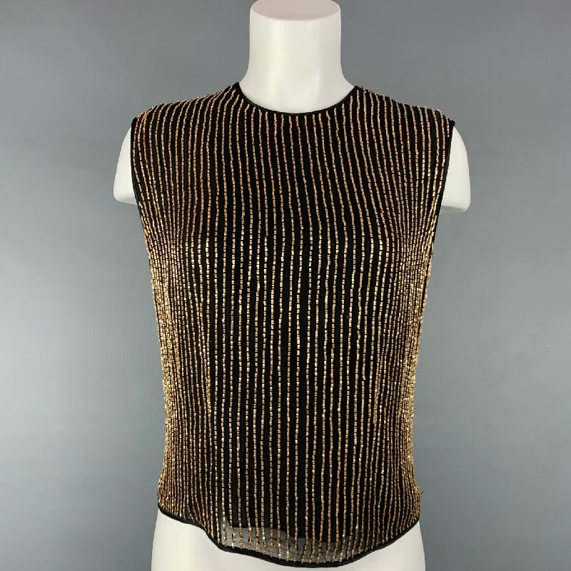 ESCADA COUTURE Size 6 Black & Gold Beaded Silk Dress Top