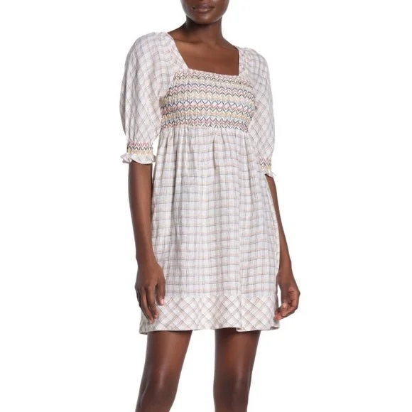 Faherty Women's Crispin Windowpane Smocked Lola Dress Size Large NWT