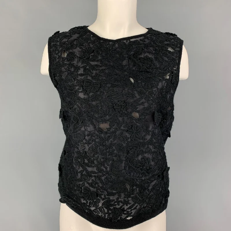 GIAMBATTISTA VALLI Size S Black Cashmere Embroidered Sleeveless Dress Top