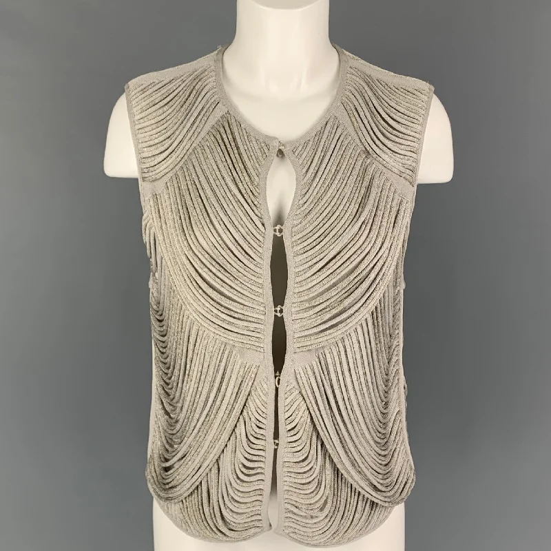 GIORGIO ARMANI Size 12 Grey Silver Viscose Blend Metallic Dress Top