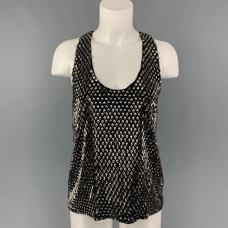 GUCCI Size 4 Black Silver Beaded Silk Sleeveless Dress Top