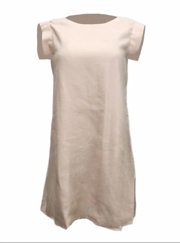 HoodLamb Women's Beige Square Shoulder Hemp Dress 420 NWT