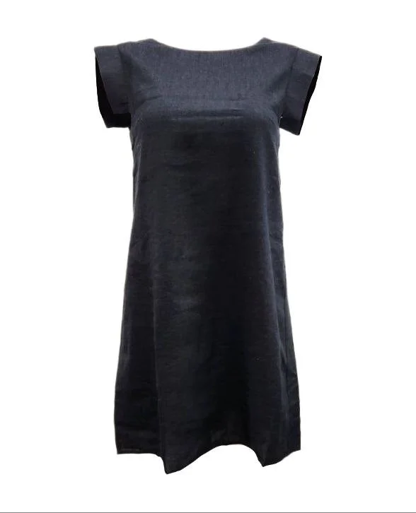 HoodLamb Women's Black Square Shoulder Hemp Dress 420 Small NWT