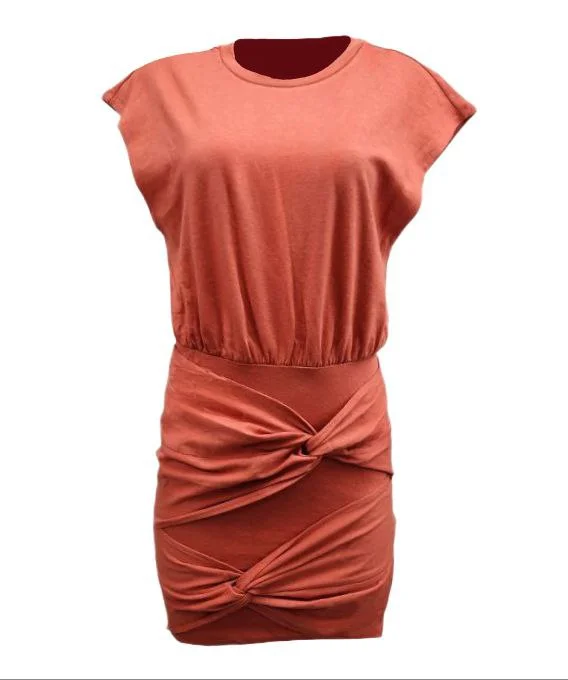 HoodLamb Women's Deep Coral Double Knot Sleeveless Hemp Dress 420 NWT