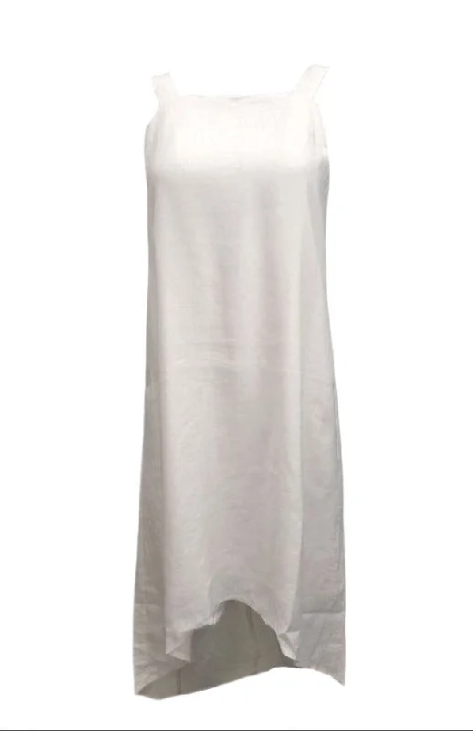 HoodLamb Women's Ivory At The Knee Gathered Hemp A-Line Dress 420 NWT