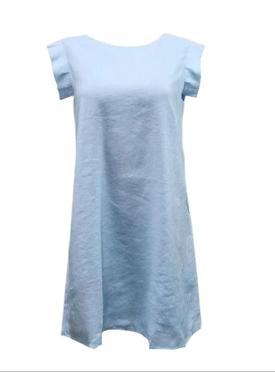 HoodLamb Women's Light Blue Square Shoulder Hemp Dress 420 NWT