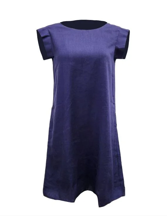 HoodLamb Women's Navy Square Shoulder Hemp Dress 420 Medium NWT