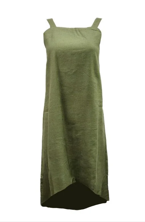 HoodLamb Women's Olive At The Knee Gathered Hemp A-Line Dress 420 NWT