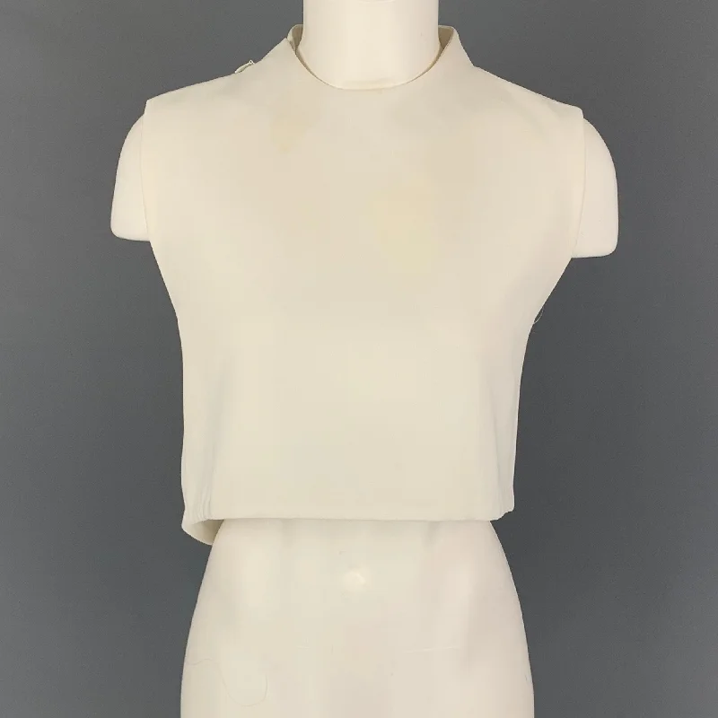 KAAREM Size XS Cream Polyester Sleeveless Cropped Dress Top