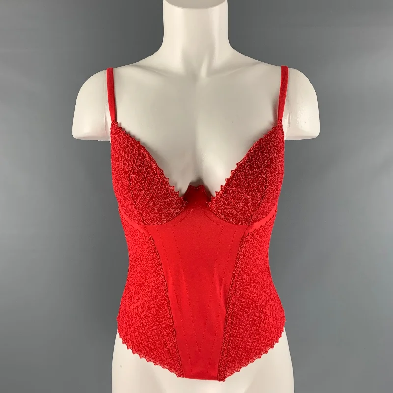 LA PERLA Size S Red Polyamide Blend Textured Corset Dress Top