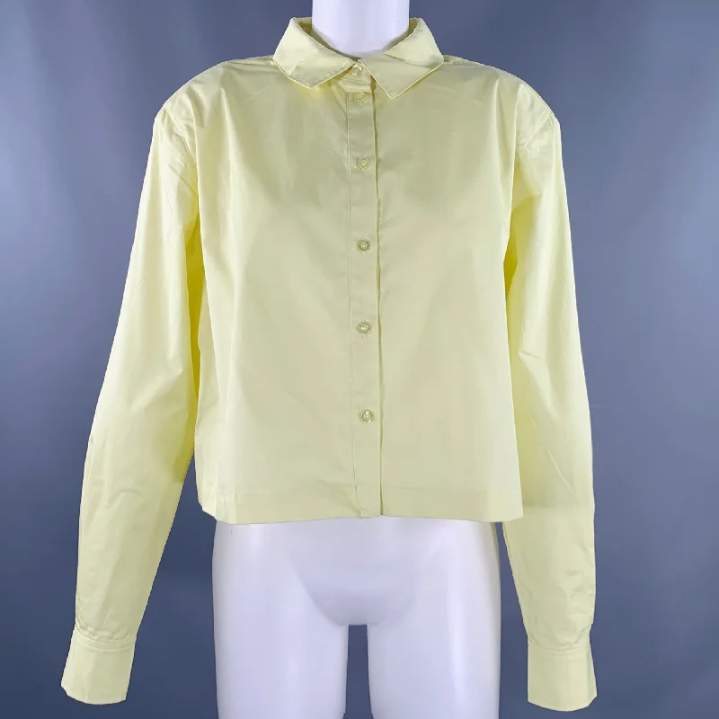 L'ACADEMIE Size S Yellow Cotton Padded Shoulders Button Up Dress Top