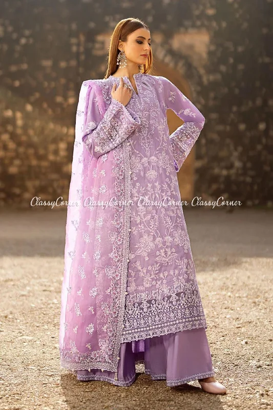 Lavender White Lawn Embroidered Suit