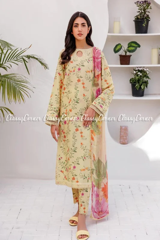 Lemon Yellow Lawn Salwar Kameez