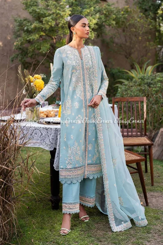 Light Blue Lawn Embroidered Salwar Kameez