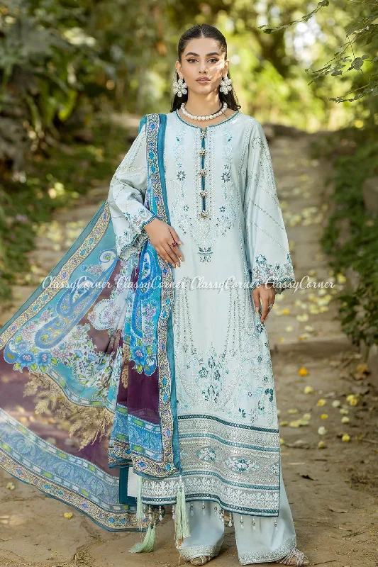 Light Blue Semi Formal Lawn Suit