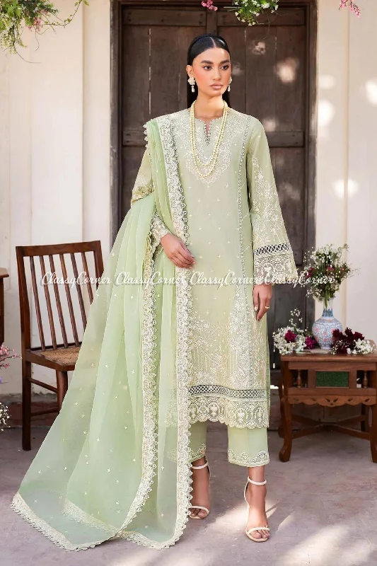 Light Green Lawn Embroidered Readymade Suit