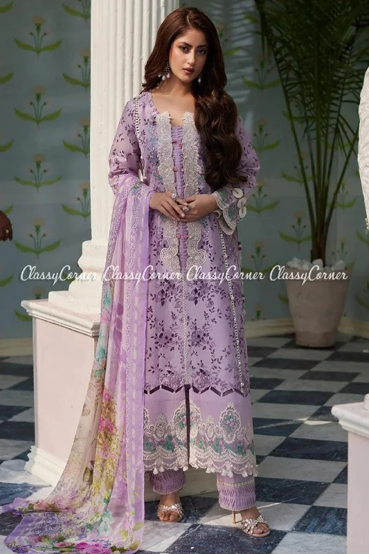 Lilac Schiffli Lawn Embroidered Salwar Kameez