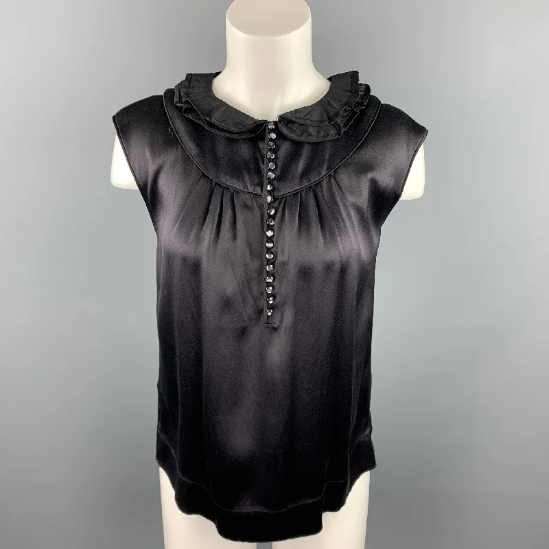 MARC JACOBS Size 6 Black Satin Silk Sleeveless Dress Top