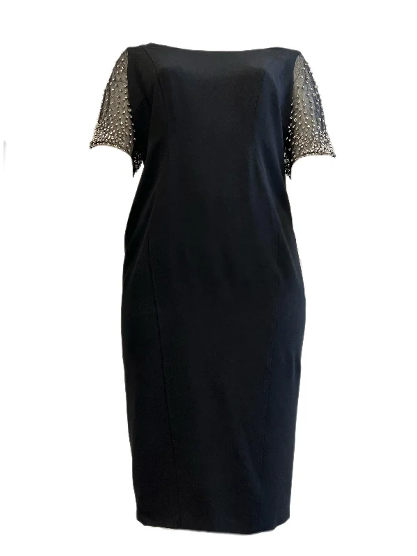 Marina Rinaldi Women's Black Ducato Beaded Sleeve Sheath Dress