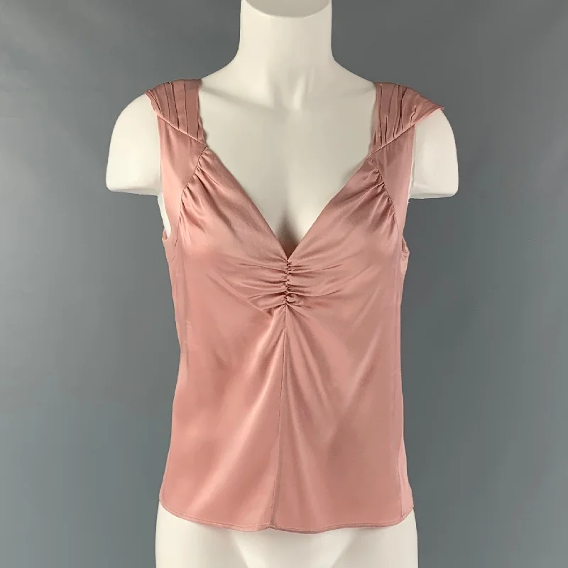 MARNI Size 4 Pink Silk &  Elastane Ruched Sleeveless Dress Top