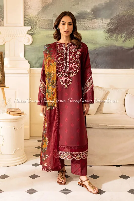 Maroon Pakistani Lawn Suit