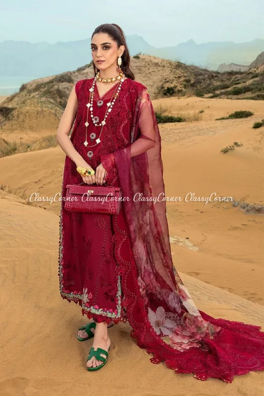 Maroon Red Lawn Pakistani Suit