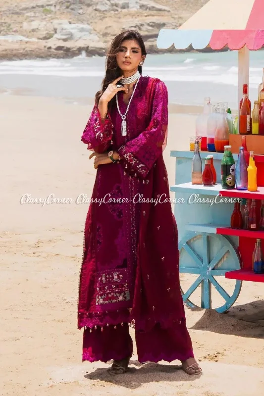 Maroon Schiffli Lawn Formal Wear 3PC Suit