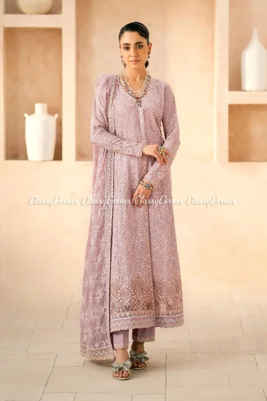 Mauve Lawn Embroidered Suit