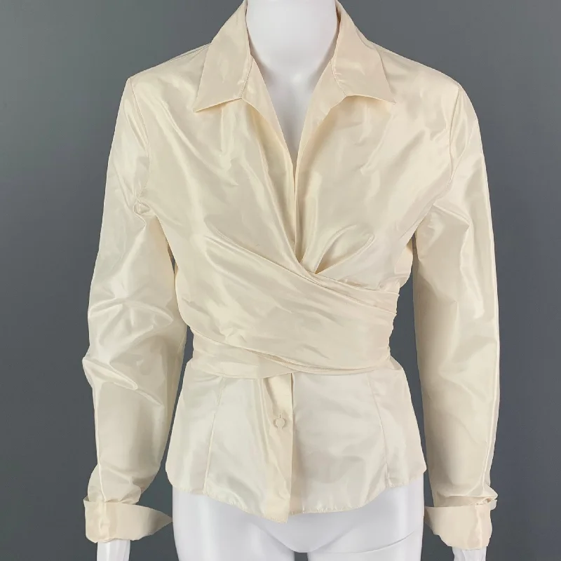 MELINDA ENG Size 8 Cream Silk Wrap Dress Top