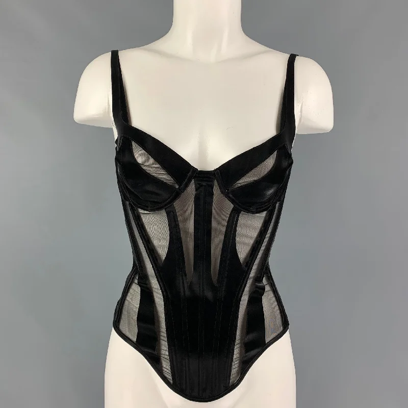 MUGLER Size S Black Polyamide High Tech Cut-Out Illusion Panel Corset Top