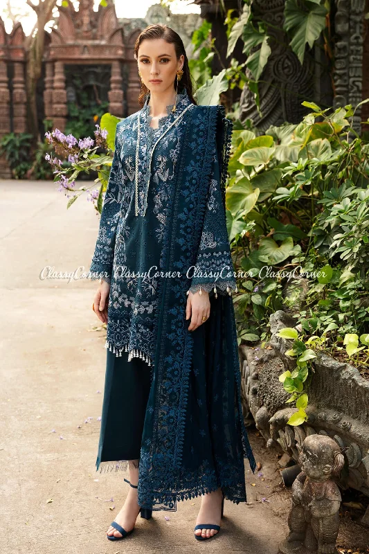 Navy Blue Lawn Embroidered 3pc Suit