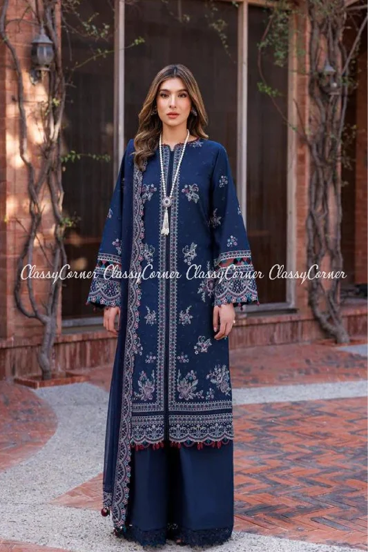 Navy Blue Lawn Embroidered Salwar Kameez