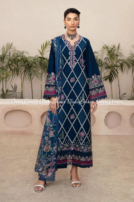 Navy Blue Lawn Readymade Suit