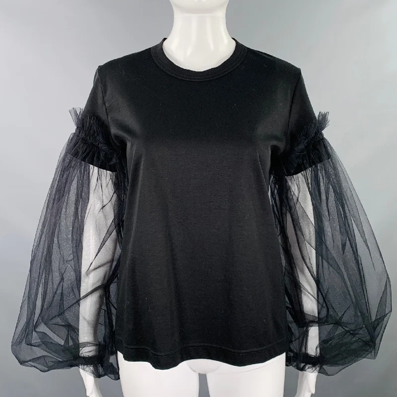 NOIR KEI NINOMIYA Size M Black Cotton Blend Balloon Sleeves Crew Neck Dress Top