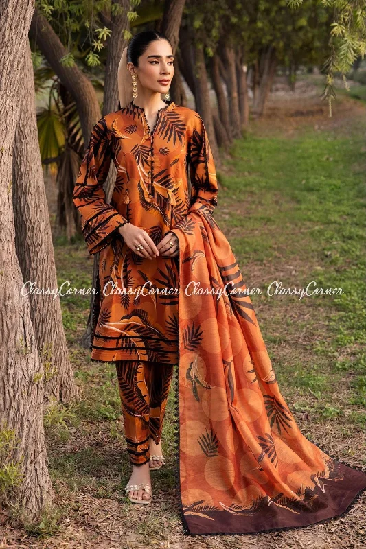 Orange Black Lawn Salwar Kameez