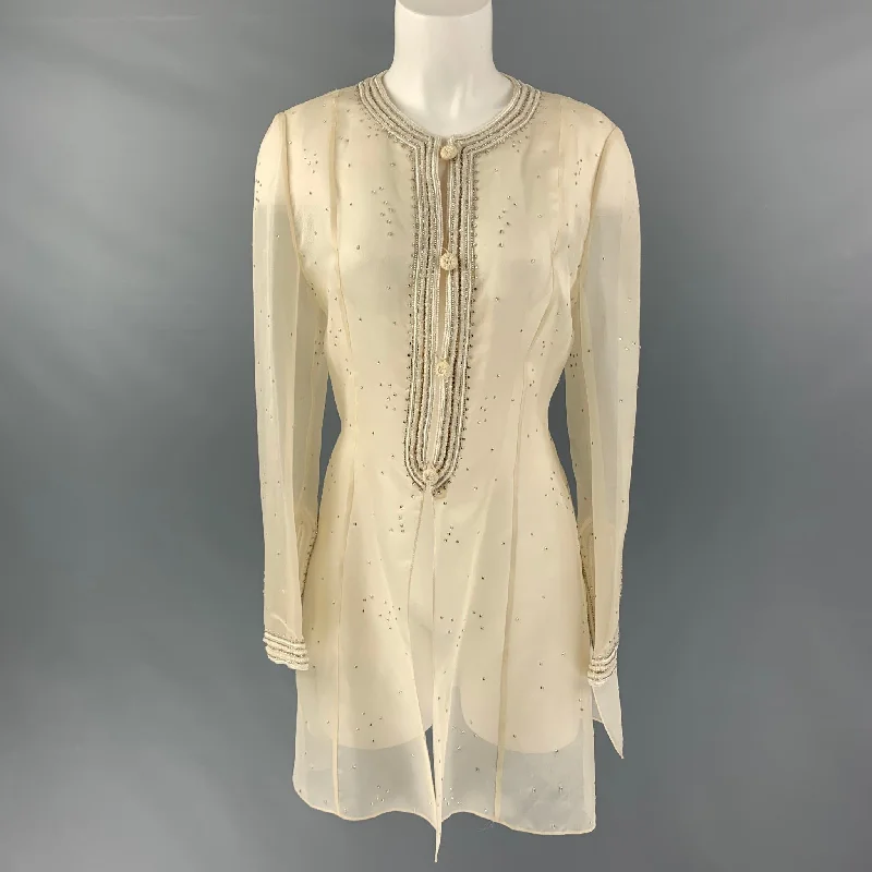 OSCAR DE LA RENTA Size M Cream Embroidered Tunic Dress Top