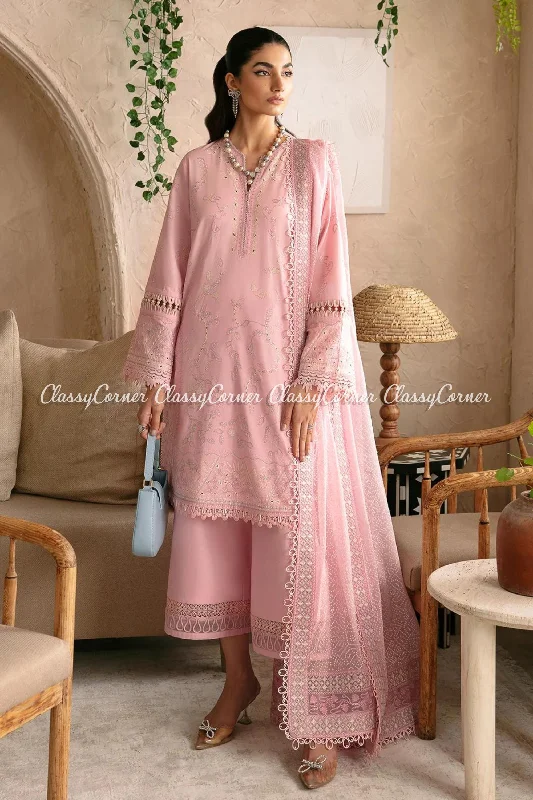 Pink Lawn Embroidered 3pc Pakistani Suit